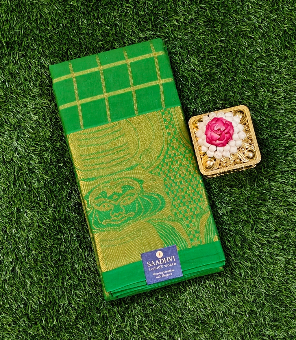 Classic Green with Gold Checks & Classic Woven Border Sungudi Saree