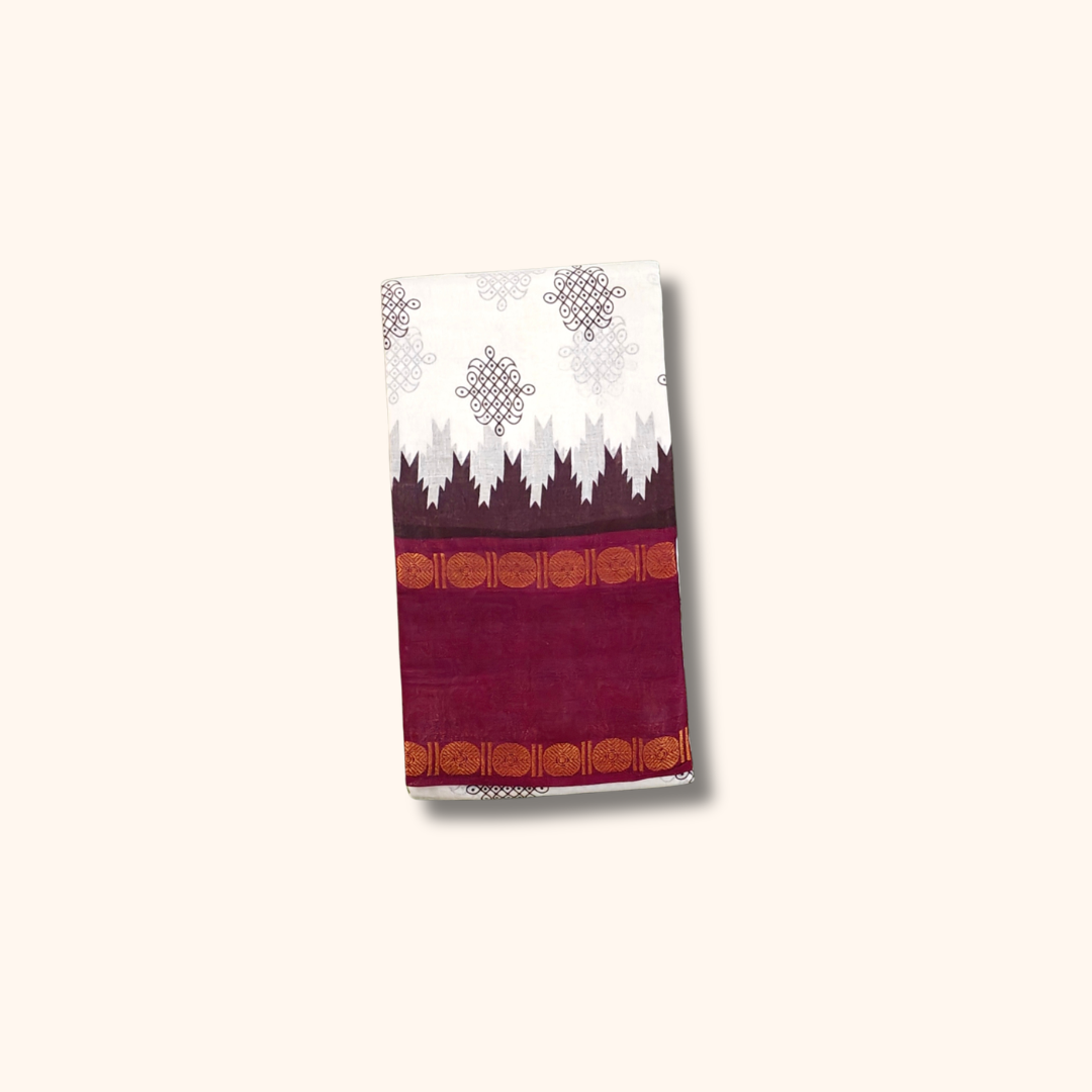 White Cotton Saree with Maroon Border – Running Blouse