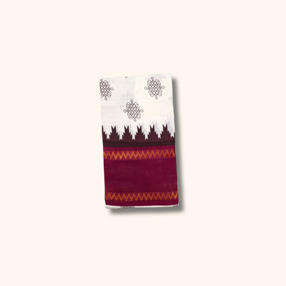White Sungudi Cotton Saree with Maroon Zigzag Border – Running Blouse