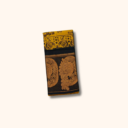 Mustard Yellow Pure Sungudi Cotton Saree with Black Traditional Printed Border – No Blouse
