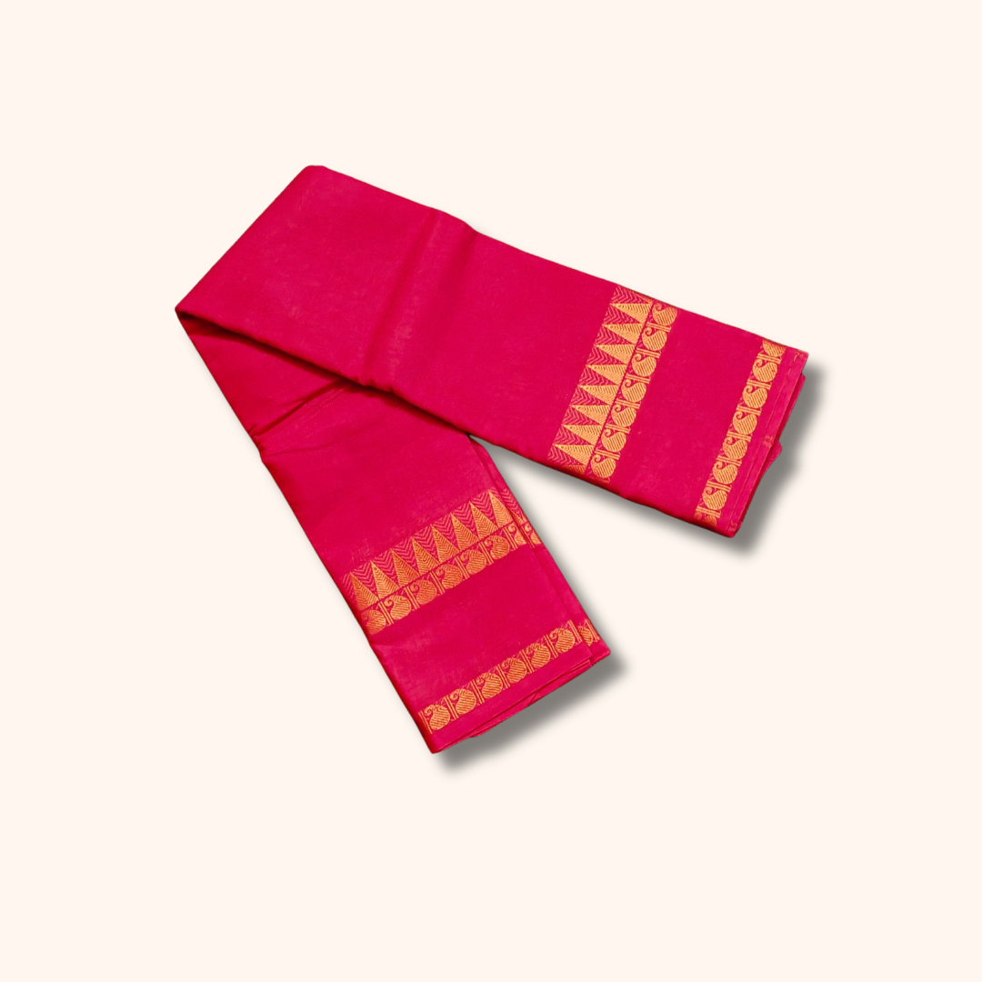 Pink Cotton Saree with Gold Zari Stripes & Traditional Border – Running Blouse Included