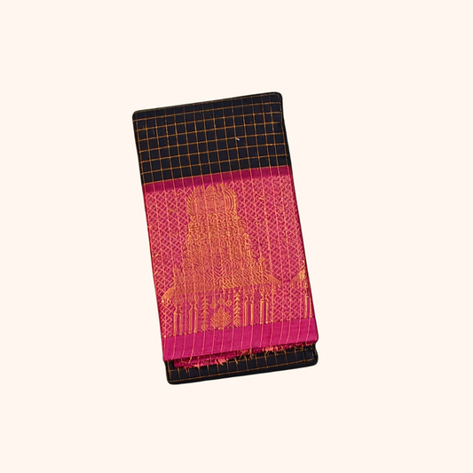 Black Chettinad Cotton Saree with Temple Border
