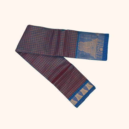 Teal blue Chettinad Cotton Saree with Royal Blue Temple Border