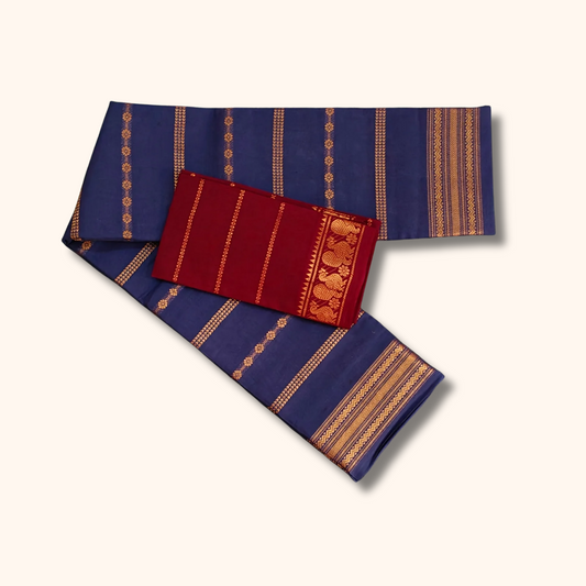 Royal Purple Sungudi Cotton Saree with Maroon Contrast Blouse