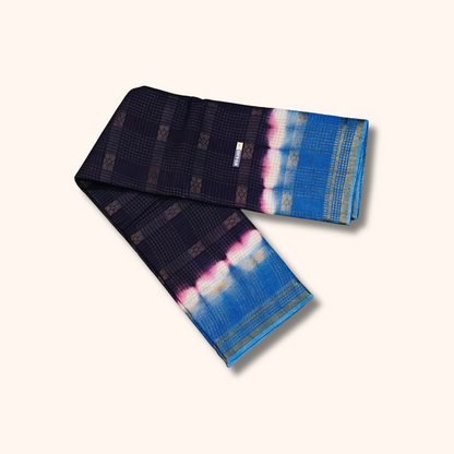 Black & Sky Blue Sungudi Cotton Running Blouse Saree