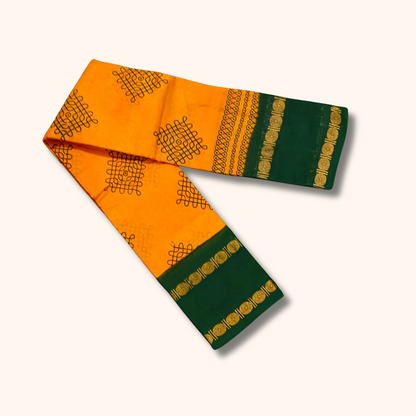 Mustard Yellow Sungudi Kolam Cotton Saree with Emerald Green Border