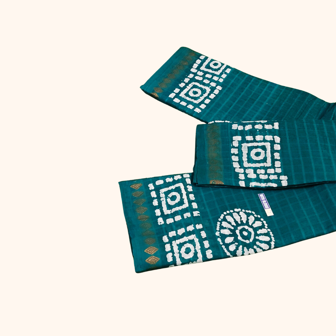 Peacock Blue Batik Print with Separate Blouse Piece Sungudi Cotton Sarees