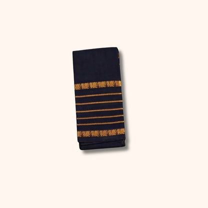 Black Cotton Saree with Gold Zari Striped Border – No Blouse