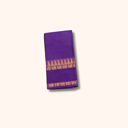 Purple Cotton Saree with Gold Zari Stripes & Traditional Border – Running Blouse