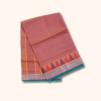 Dusty Rose Chettinad Cotton Saree with Tower Border