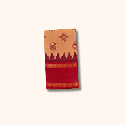 Peach Sungudi Cotton Saree with Red Traditional Border – Running Blouse