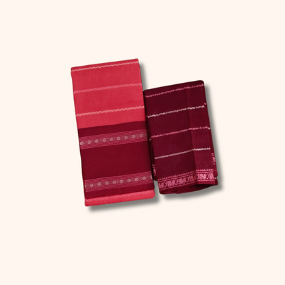 Coral Pink Sungudi Cotton Saree with Maroon Contrast Blouse