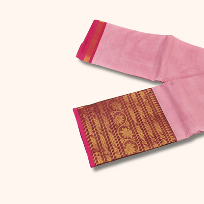 Baby Pink Chettinad Cotton Saree with Rich Traditional Border