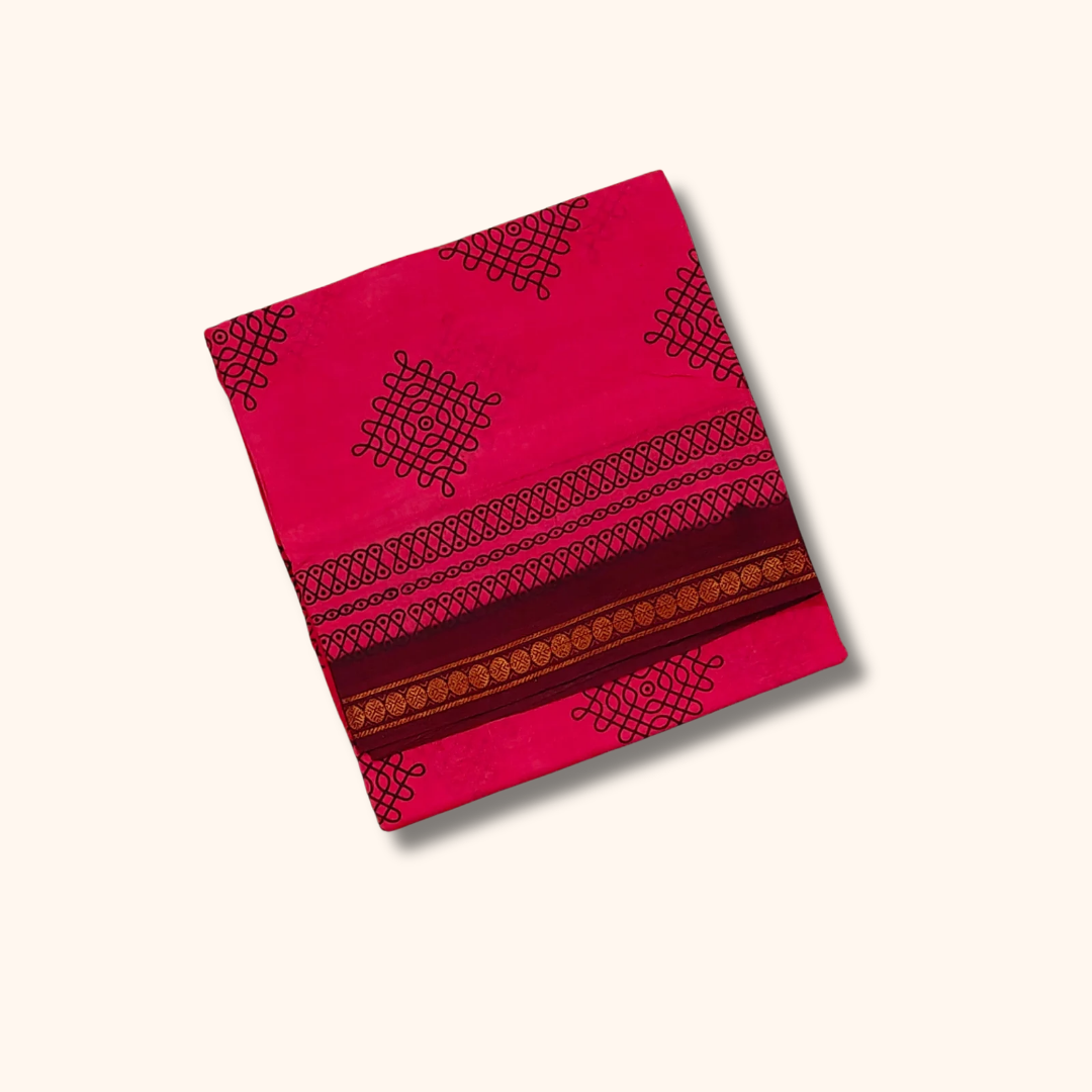 Rani Pink Sungudi Cotton Saree with Maroon Border