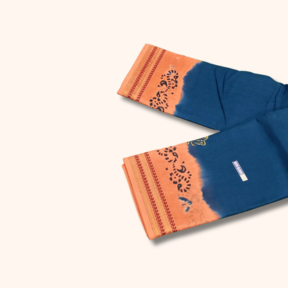 Royal Blue & Peach Pure Cotton Saree with Running Blouse