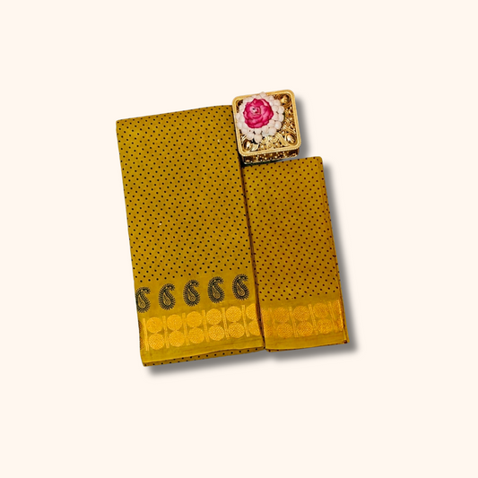 Mustard Yellow Sungudi Cotton Saree with Dotted Pattern & Paisley Border