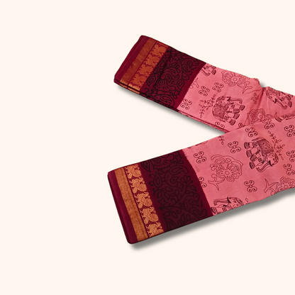 Classic Pink Printed Sungudi Cotton Saree with Floral Border
