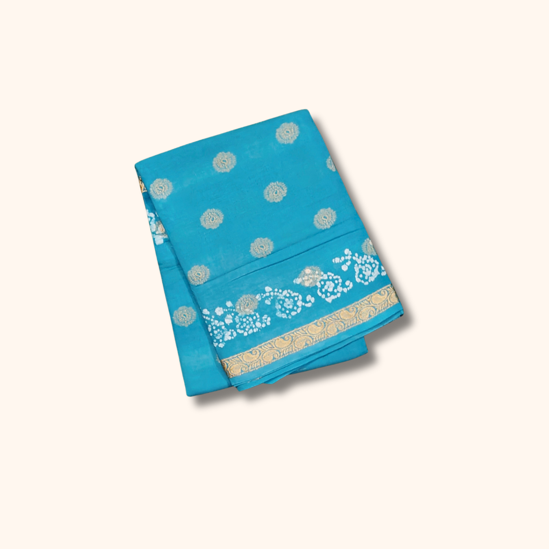 120s Count Sungudi Vayal Saree – Sky Blue Butta Design with Running Blouse