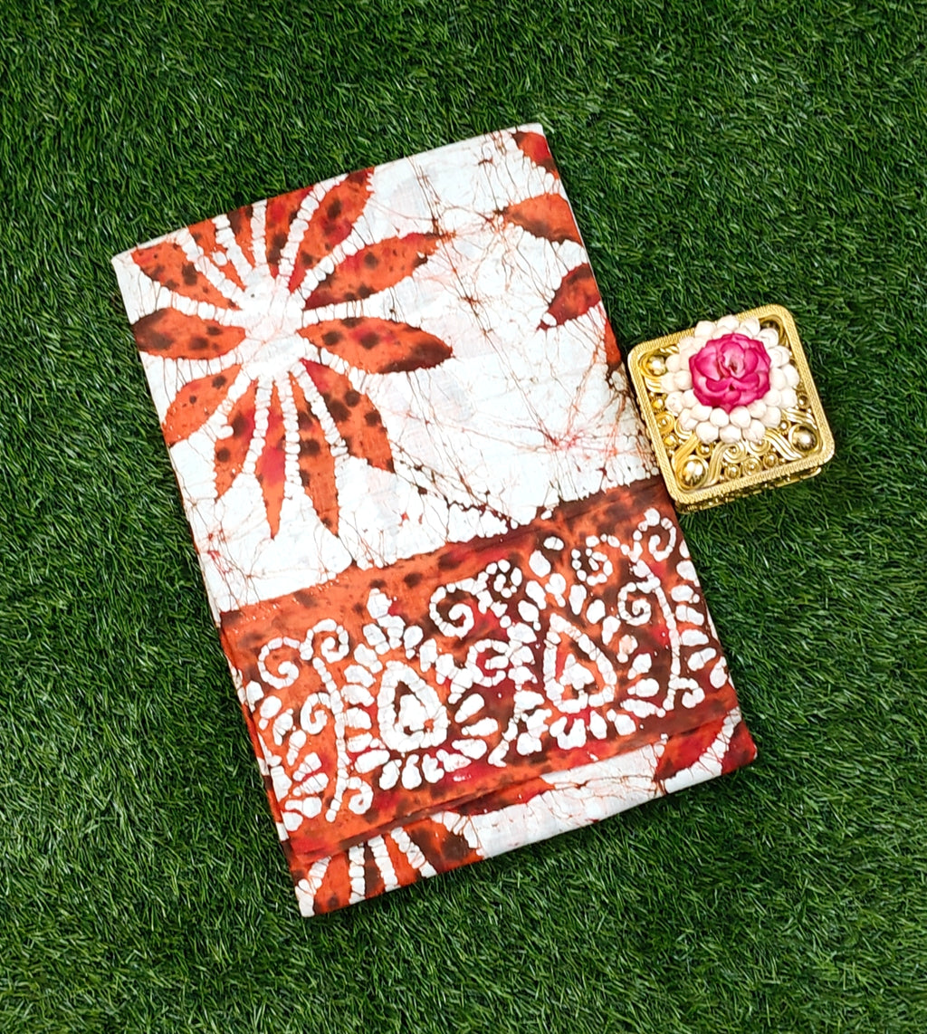 Premium 120 Count Sungudi Saree in Rust & White with Artistic Border