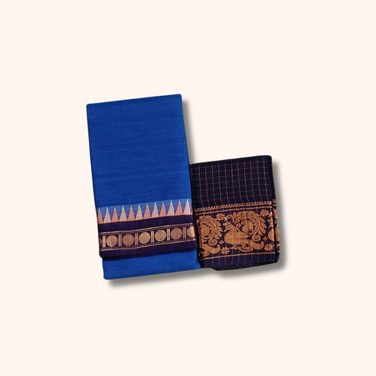 Royal Blue Chettinad Cotton Saree with Temple Border