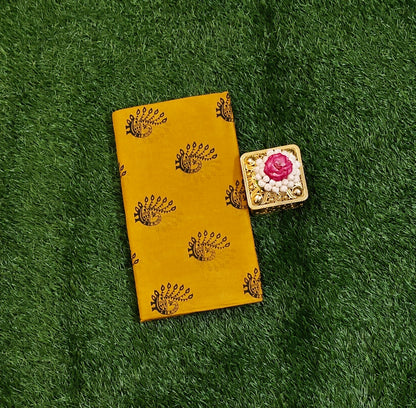 Mustard Yellow Sungudi Cotton Saree with Peacock Print Design