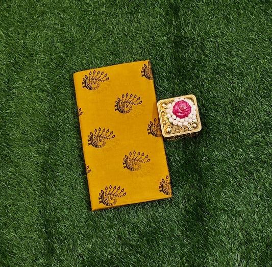 Mustard Yellow Sungudi Cotton Saree with Peacock Print Design