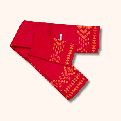 Ruby Red Sungudi Cotton Saree with Traditional Batik Border & Matching Blouse Piece
