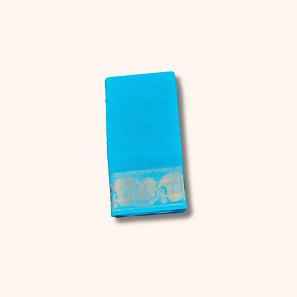 Turquoise Blue Pure Cotton Saree with Paisley & Floral Border – Running Blouse