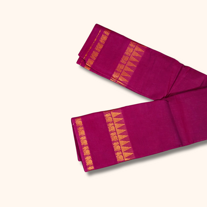 Wine Pink Pure Cotton Saree with Traditional Zari Border – Running Blouse