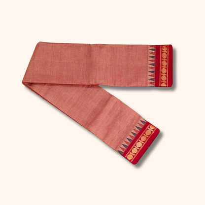 Peach Thread Work Zari Chettinad Cotton Saree Temple Border