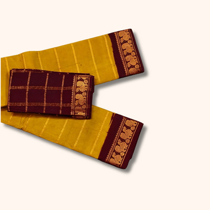 Mustard Yellow Pure Sungudi Cotton Saree with Maroon Gold Border