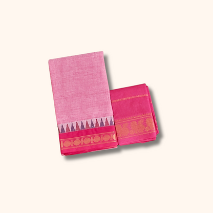 Light Pink Chettinad Cotton Saree with Contrast Pink Border