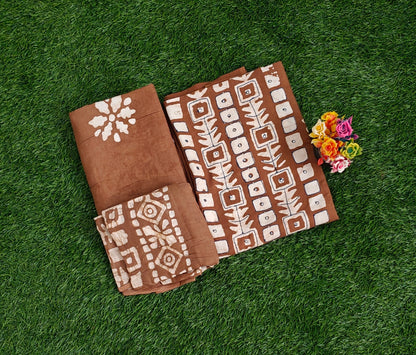 Elegant Brown Sungudi Cotton Chudidar Material Set with Batik Prints