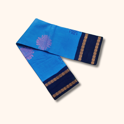 Royal Blue Cotton Saree with Navy Blue Border – Running Blouse