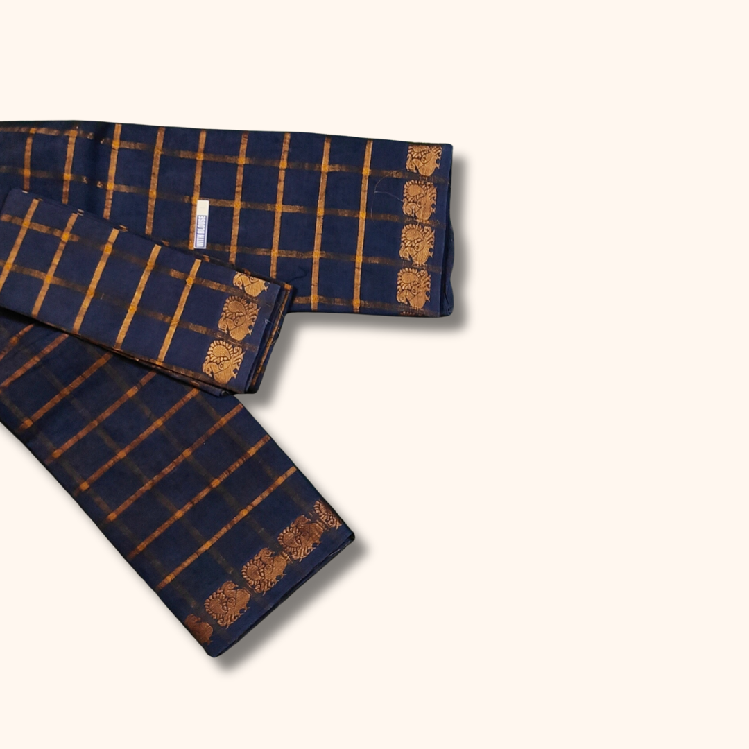 Dark Grey Gold Zari Pavithra Kattam Sungudi Cotton Saree