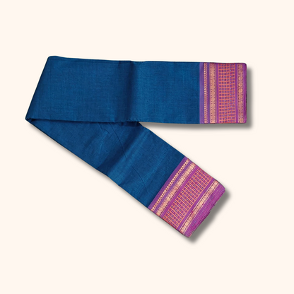 Royal Blue Chettinad Cotton Saree with Lavender Zari Border