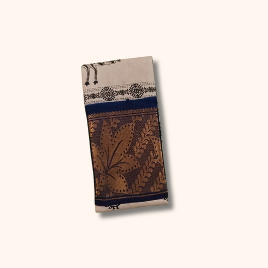 Grey Peacock Printed Sungudi Cotton Saree with Floral Border