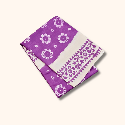 120s Count Sungudi Cotton Saree – Purple Floral Design Running Blouse Included