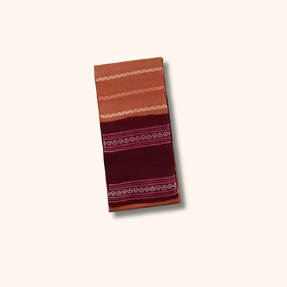 Rust Brown Cotton Saree with Maroon Border