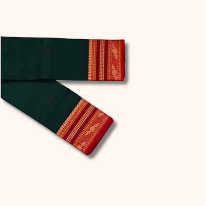 Dark Green Chettinad Cotton Saree with Maroon Traditional Border