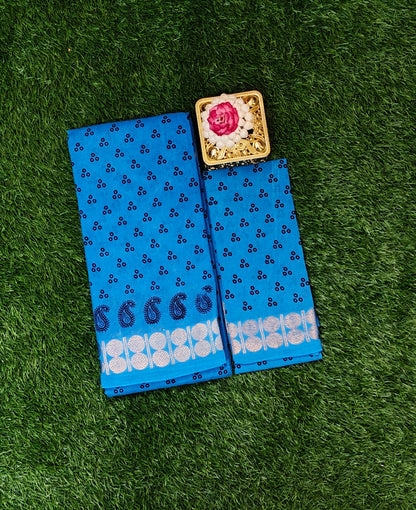 Authentic Sky Blue Sungudi Cotton Saree with Dotted Pattern & Paisley Zari Border