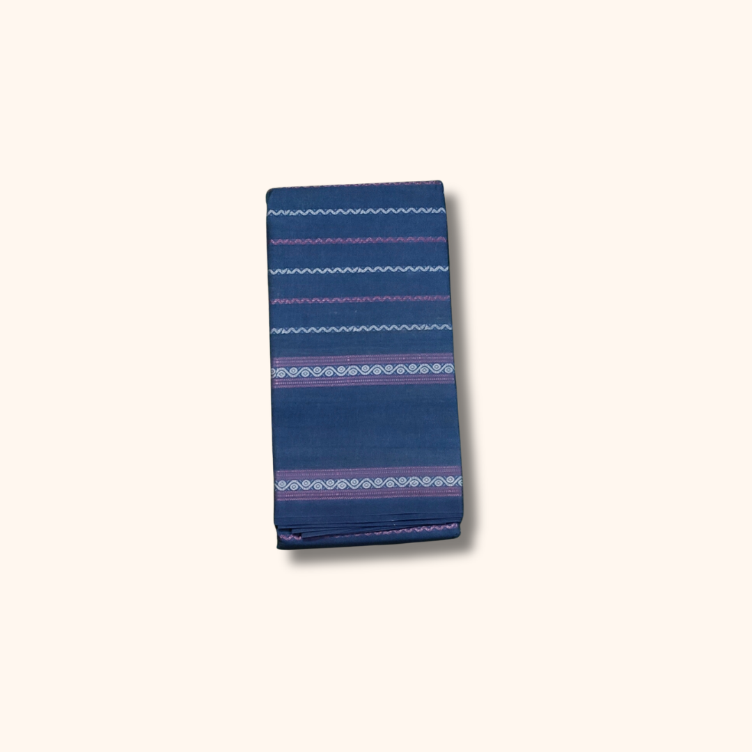 Blue Cotton Saree with Pink and White Stripe Design – Running Blouse