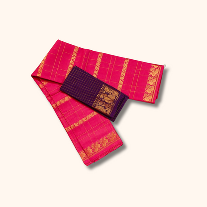 Rani Pink Pure Cotton Saree with Contrast Blouse Piece