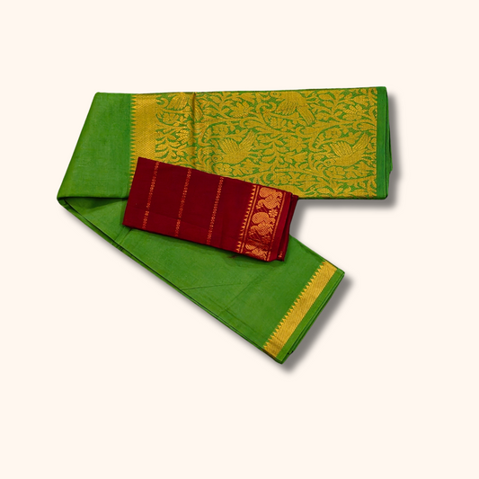 Green Vasigara Pattern Sungudi Cotton Saree with Maroon Separate Blouse Piece