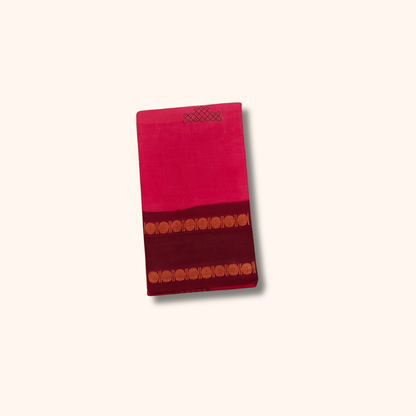 Bright Pink Cotton Saree with Maroon Border – Running Blouse