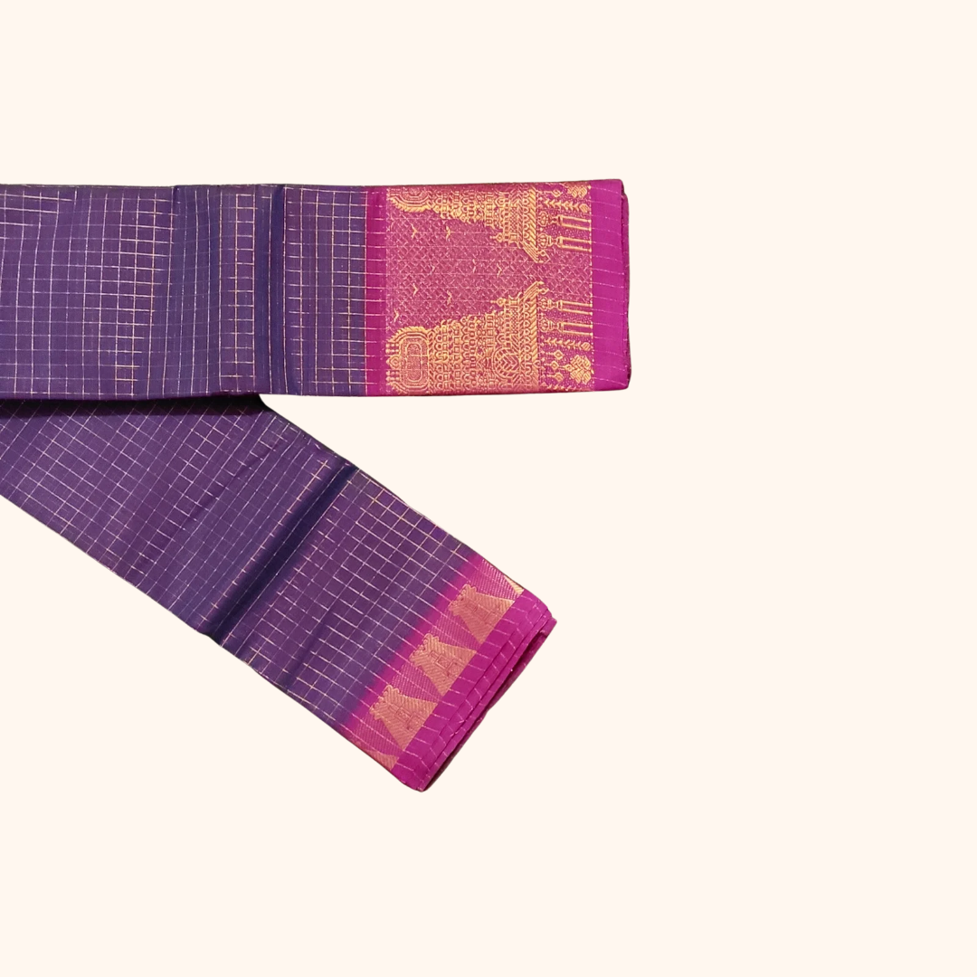 Royal Purple Chettinad Cotton Saree with Pink Temple Border