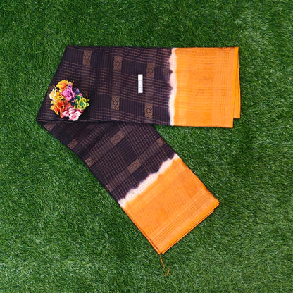 Coffee Brown Thread Work Sungudi Saree with Orange Border & Running Blouse