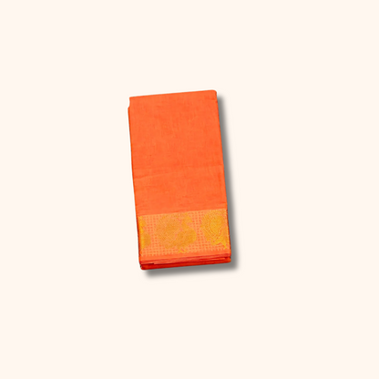 Orange Pure Cotton Saree with Traditional Paisley Border - Running Blouse